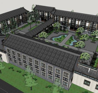 中式庭院古建筑SU模型下载_sketchup草图大师SKP模型