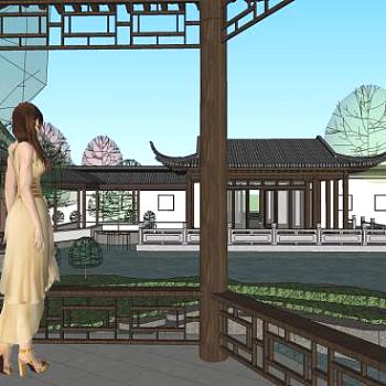 中式古建绿城风别墅SU模型下载_sketchup草图大师SKP模型