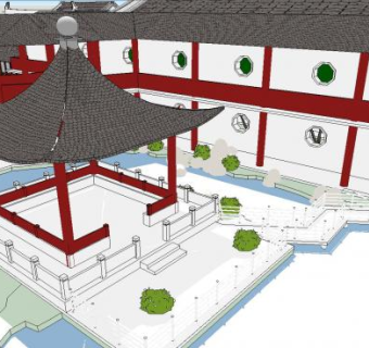 中式风格公园古建筑SU模型下载_sketchup草图大师SKP模型
