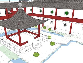 中式风格公园古建筑SU模型下载_sketchup草图大师SKP模型