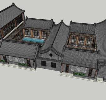 中式合院四合院古建筑SU模型下载_sketchup草图大师SKP模型