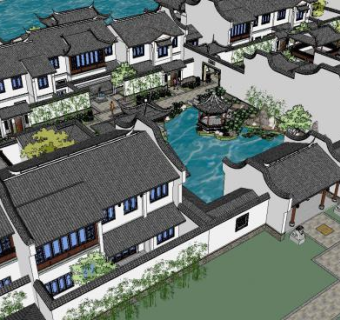 中式古建筑园林合院SU模型下载_sketchup草图大师SKP模型