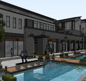 中式商业街古建筑SU模型下载_sketchup草图大师SKP模型
