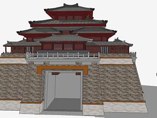 中式城堡古建筑SU模型下载_sketchup草图大师SKP模型