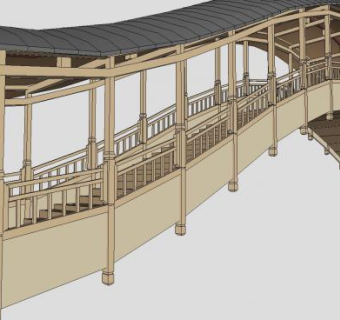 中式仿古建筑长廊桥SU模型下载_sketchup草图大师SKP模型