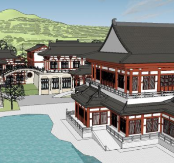 中式古建会所建筑SU模型下载_sketchup草图大师SKP模型