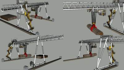 圆木树抓斗起重机SU模型下载_sketchup草图大师SKP模型