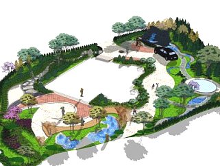 现代公园<em>景观建筑SU模型</em>下载_sketchup草图大师SKP模型