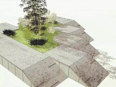 现代国外异形折线园林景观SU模型下载_sketchup草图大师SKP模型