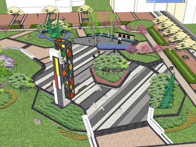 中式城市公园堡垒SU模型下载_sketchup草图大师SKP模型