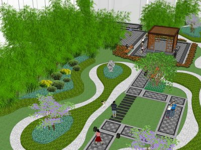 竹菊园公园景观SU模型下载_sketchup草图大师SKP模型