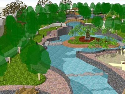 公园景观园林高差地形SU模型下载_sketchup草图大师SKP模型