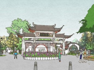 中式风格茶亭公园主景观SU模型下载_sketchup草图大师SKP模型