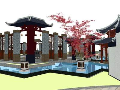 园林景区入口公园景观SU模型下载_sketchup草图大师SKP模型