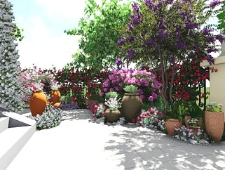 庭院景观陶罐植物SU模型