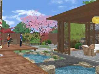 日式庭院景观户外园林SU模型下载_sketchup草图大师SKP模型