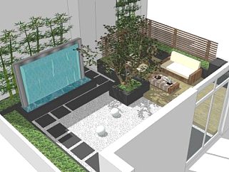 现代庭院景观建筑SU模型下载_sketchup草图大师SKP模型