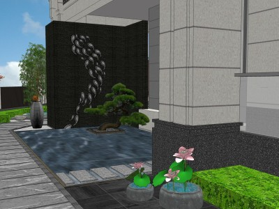 日式庭院景观水景枯山水SU模型