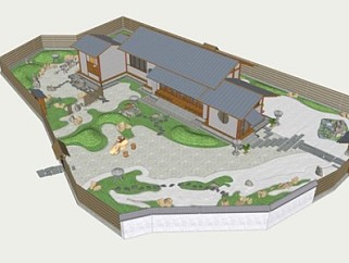 日式枯山水景观庭院SU模型