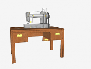 木桌上的缝纫机SU模型下载_sketchup草图大师SKP模型