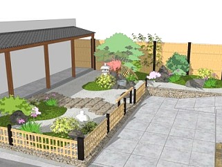 日式庭院景观<em>花园</em>SU模型下载_sketchup草图大师SKP模型