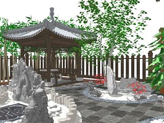 中式别墅庭院景观园林SU模型