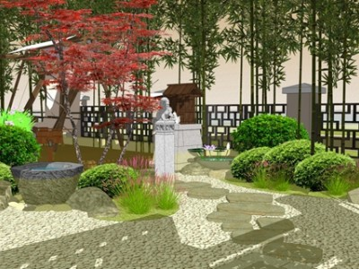 中式庭院枫叶景观SU模型