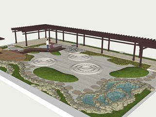 日式风格花园庭院景观SU模型下载_sketchup草图大师SKP模型