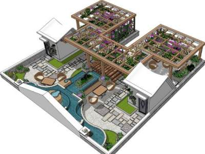 现代景观别墅廊架绿植SU模型