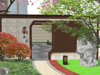 新中式风格别墅庭院景观SU模型下载_sketchup草图大师SKP模型