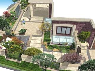 现代美式庭院园林建筑SU模型下载_sketchup草图大师SKP模型