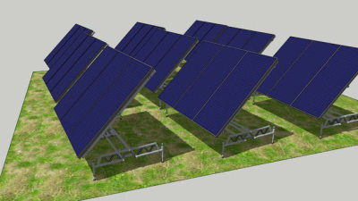 住宅后院太阳能电池板SU模型下载_sketchup草图大师SKP模型