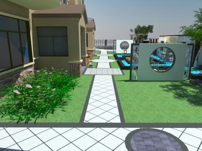 中式庭院花架凉亭流水墙SU模型