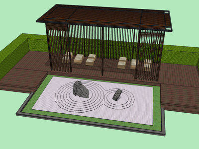 日式庭院现代凉亭景观SU模型下载_sketchup草图大师SKP模型