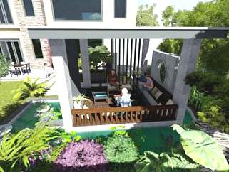 新中式别墅庭院花园SU模型