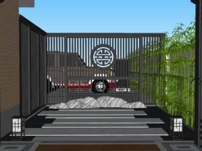 中式建筑庭院景观SU模型