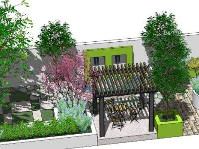 别墅花园廊架景观绿植SU模型