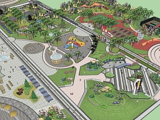 大型综合运动休闲儿童公园景观SU模型