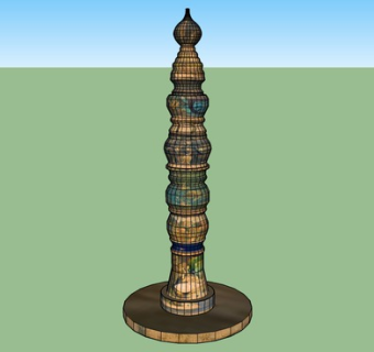 威尼斯木板路图腾柱SU模型下载_sketchup草图大师SKP模型