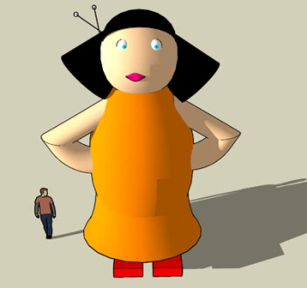 叉腰的玩具女娃娃SU模型下载_sketchup草图大师SKP模型