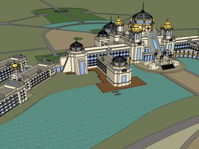 蒙古民族风酒店建筑SU模型下载_sketchup草图大师SKP模型