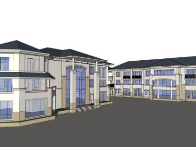 简欧式风格酒店建筑SU模型下载_sketchup草图大师SKP模型