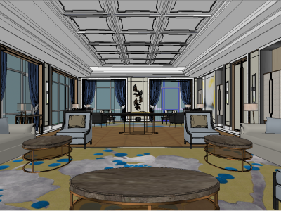 现代酒店休息区建筑SU模型下载_sketchup草图大师SKP模型