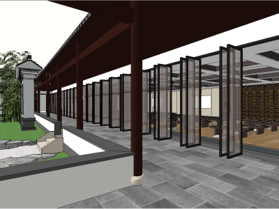 中式七修酒店禅修建筑SU模型下载_sketchup草图大师SKP模型