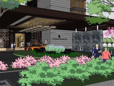 四季酒店景观建筑SU模型下载_sketchup草图大师SKP模型