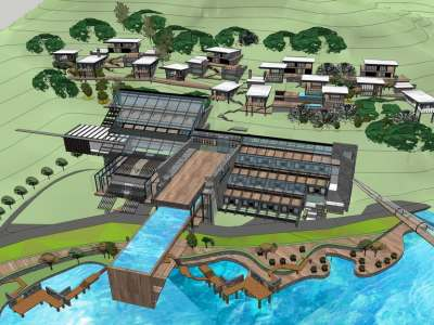 梅红新都度假酒店山地别墅SU模型下载_sketchup草图大师SKP模型