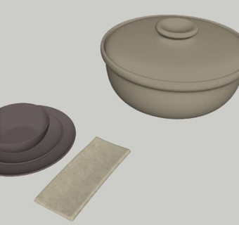 陶汤锅和碗盘SU模型下载_sketchup草图大师SKP模型