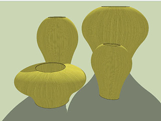 黄色纹理瓷釉花瓶SU模型下载_sketchup草图大师SKP模型