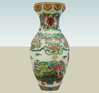 中式彩釉花瓶SU模型下载_sketchup草图大师SKP模型