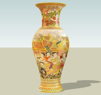 泰国人物彩釉花瓶SU模型下载_sketchup草图大师SKP模型